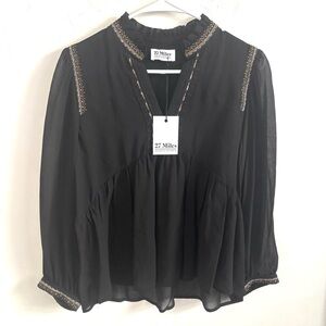 27 Miles dililah blouse Henley Black Silk Medium  Sheer Whimsigoth Feminine